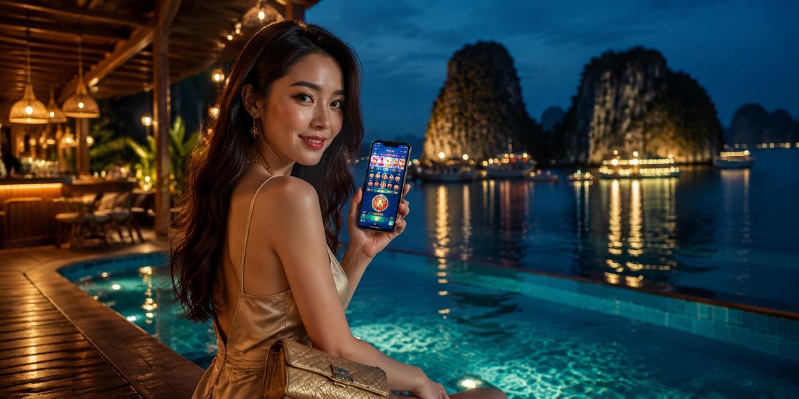 Người chơi thưởng thức cà phê và theo dõi tài khoản thưởng gần Hạ Long Bay