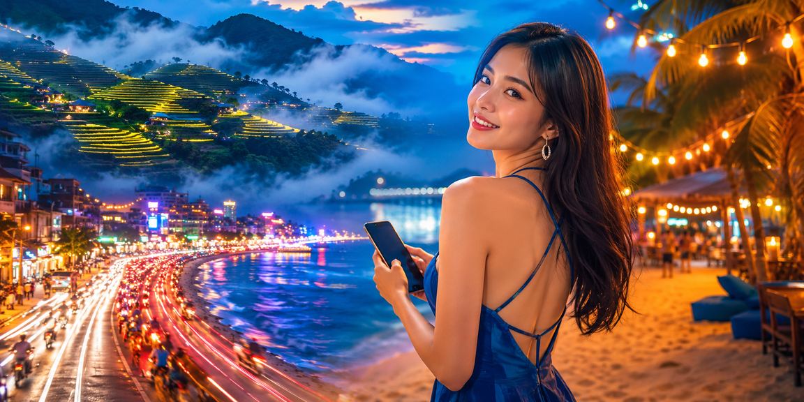 Giao diện casino neon trên điện thoại di động tại Sa Pa